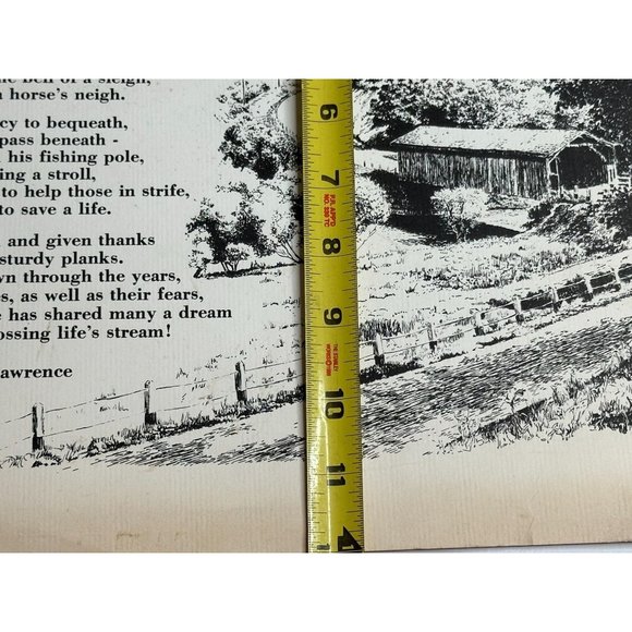 Louise Lawrence Poem The Old Covered Bridge Sketch Drawing Unframed Vintage - Picture 5 of 6